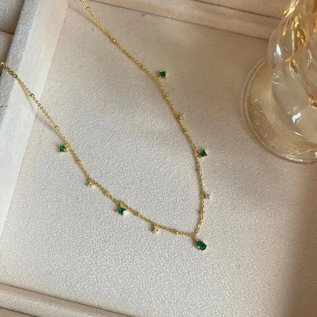Elegant Green Zirconia Drop Charm Necklace-My Store-ReesJewels