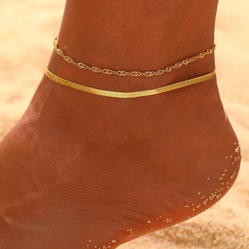 Elegant Layered Chain Delicate Anklet-ReesJewels-Gold Dual Chain-ReesJewels