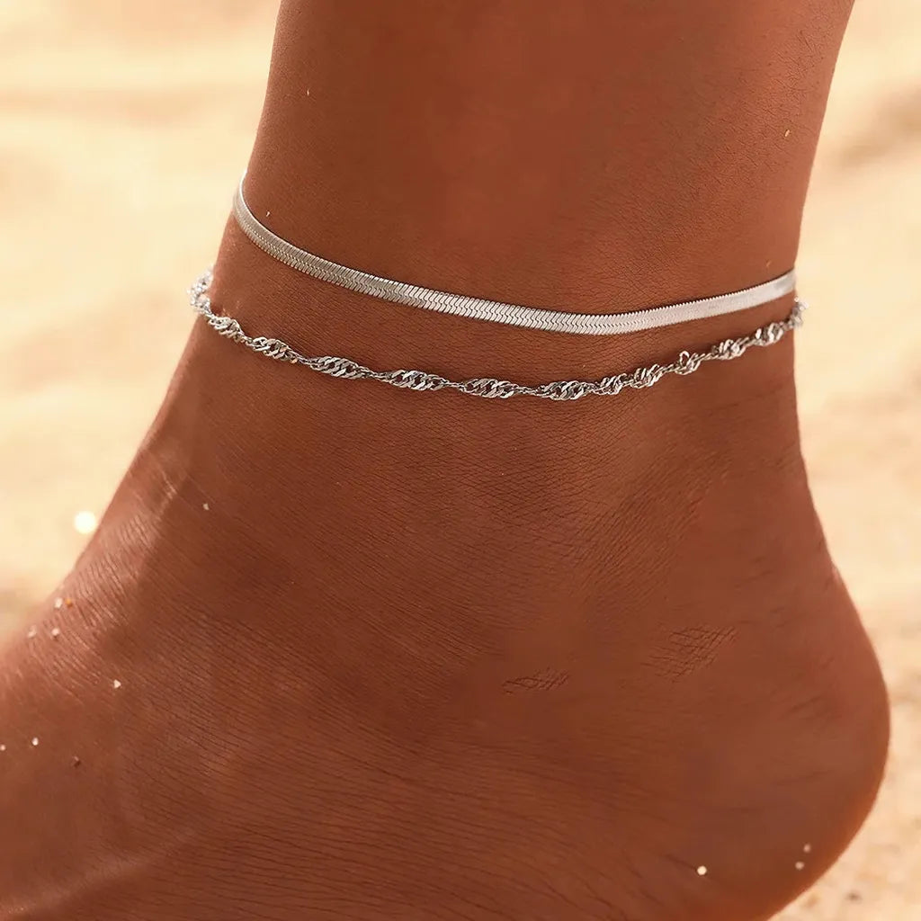 Elegant Layered Chain Delicate Anklet-ReesJewels-Silver Dual Chain-ReesJewels