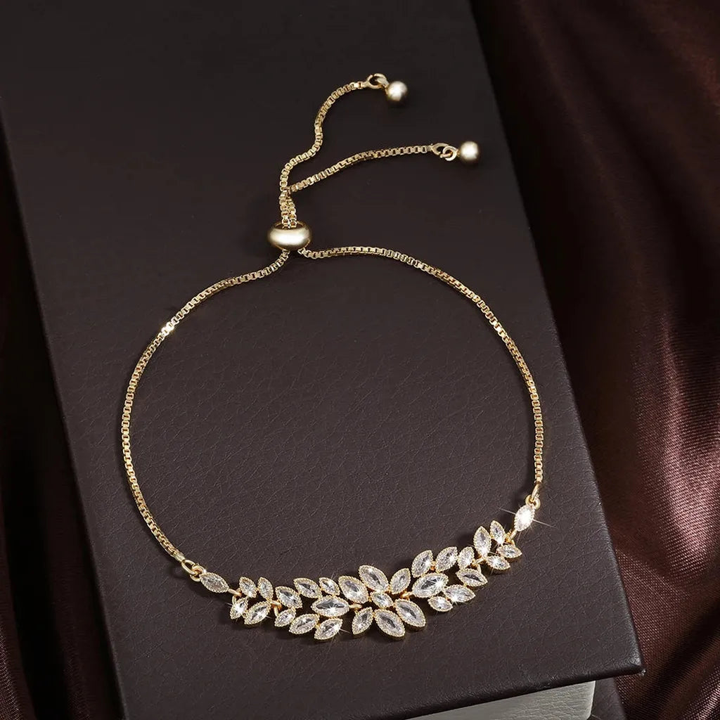 Elegant Leaf Marquise Zirconia Adjustable Bracelet-ReesJewels-Gold-ReesJewels
