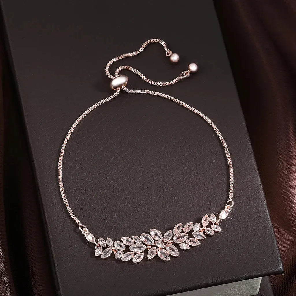 Elegant Leaf Marquise Zirconia Adjustable Bracelet-ReesJewels-Rose-ReesJewels