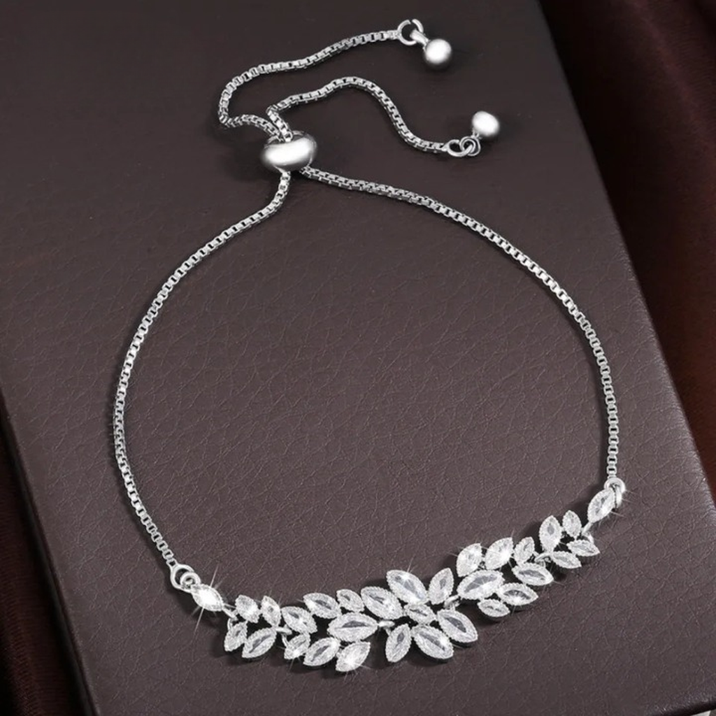 Elegant Leaf Marquise Zirconia Adjustable Bracelet-ReesJewels-Silver-ReesJewels