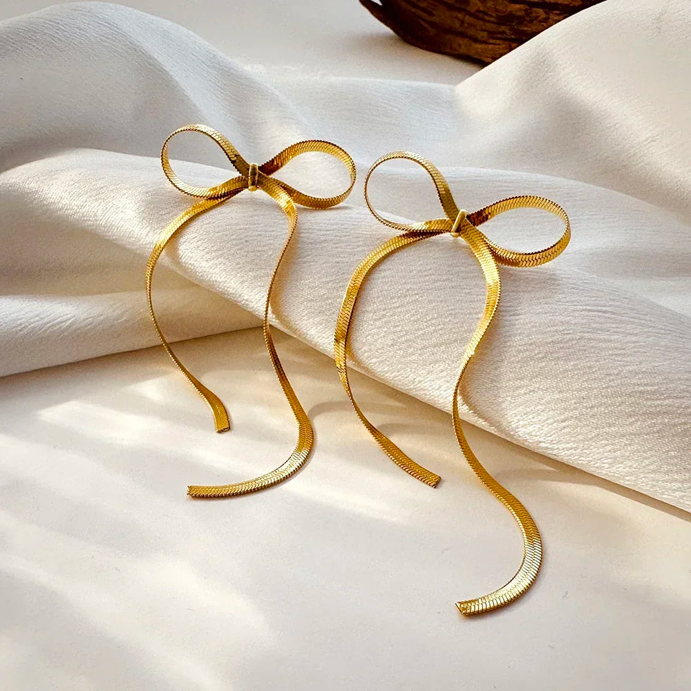 Elegant Long Tassel Bowknot Drop Earrings-ReesJewels-ReesJewels
