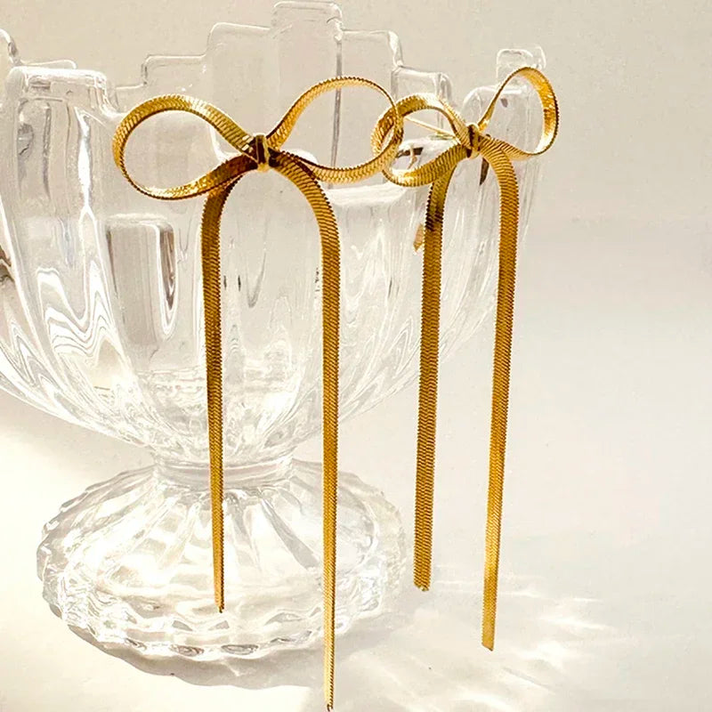Elegant Long Tassel Bowknot Drop Earrings-ReesJewels-ReesJewels