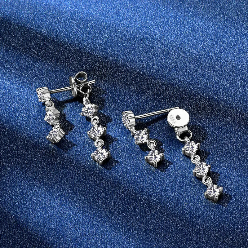 Elegant Moissanite Diamond Charm Drop Earrings-Rees Jewels-ReesJewels