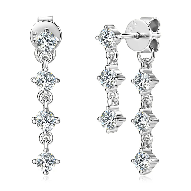 Elegant Moissanite Diamond Charm Drop Earrings-Rees Jewels-White Gold-ReesJewels