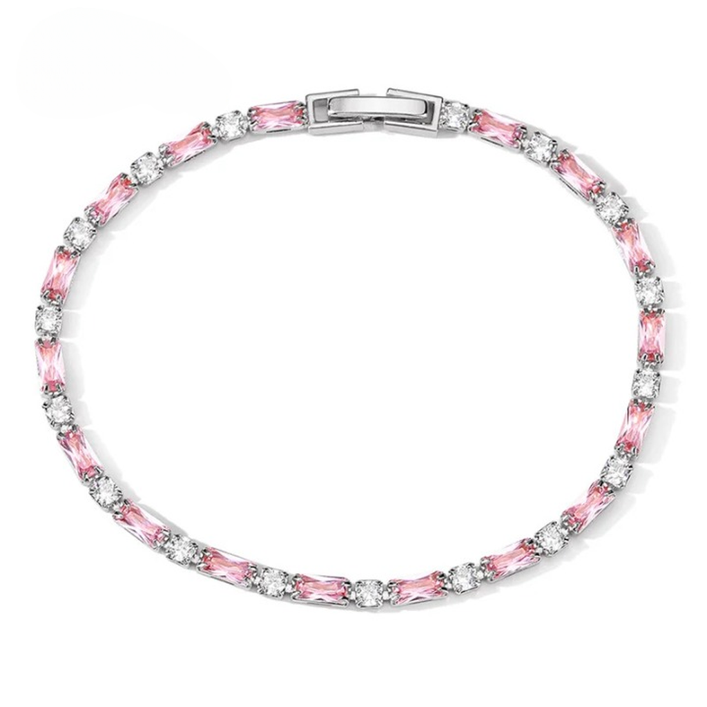 Elegant Pink Rectangle Cubic Zirconia Charm Tennis Bracelet-ReesJewels-ReesJewels