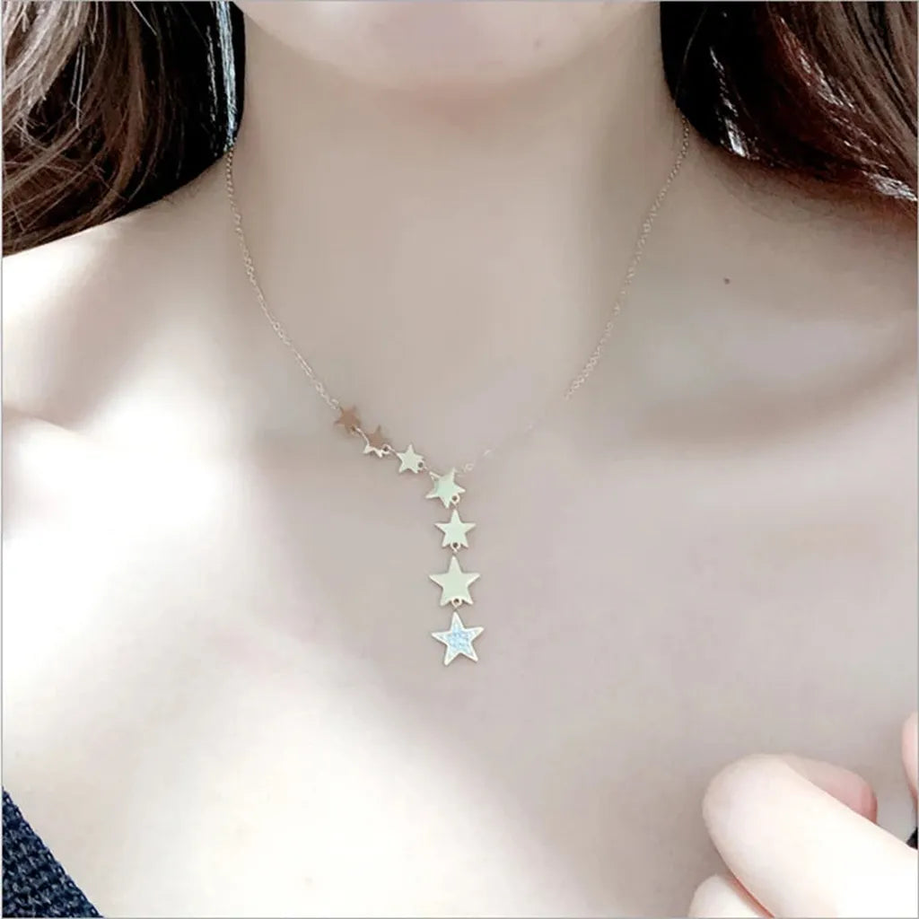 Elegant Stars Zirconia Charm Choker Necklace-ReesJewels-ReesJewels