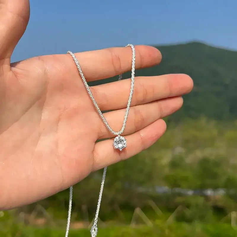 Elegant Sterling Silver Sparkling Zirconia Necklace-ReesJewels-ReesJewels