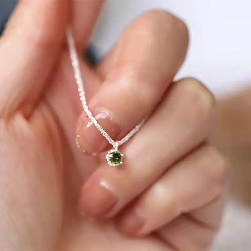 Elegant Sterling Silver Sparkling Zirconia Necklace-ReesJewels-Green-ReesJewels