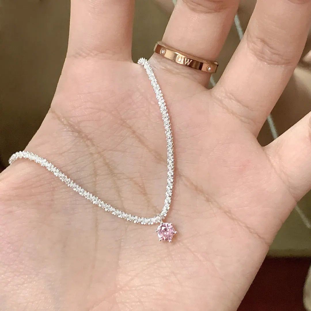 Elegant Sterling Silver Sparkling Zirconia Necklace-ReesJewels-Pink-ReesJewels