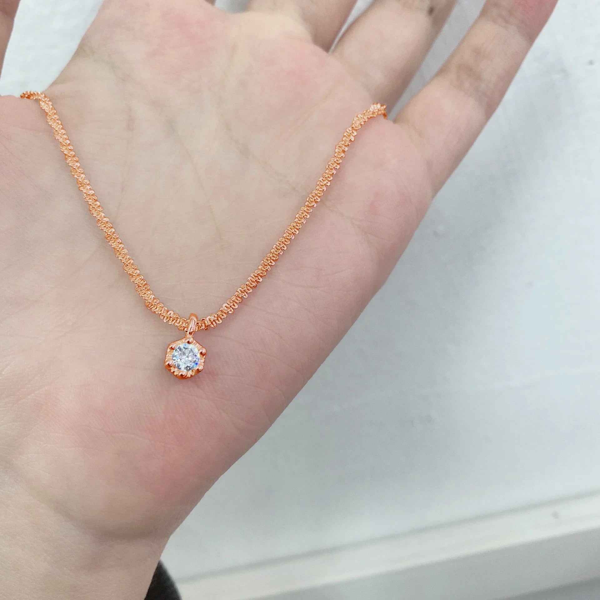Elegant Sterling Silver Sparkling Zirconia Necklace-ReesJewels-Rose Gold-ReesJewels