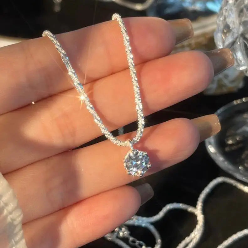 Elegant Sterling Silver Sparkling Zirconia Necklace-ReesJewels-White-ReesJewels