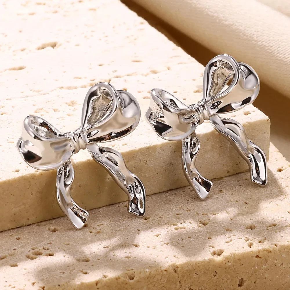 Elegant Vintage Bowknot Stud Earrings-ReesJewels-Silver-ReesJewels