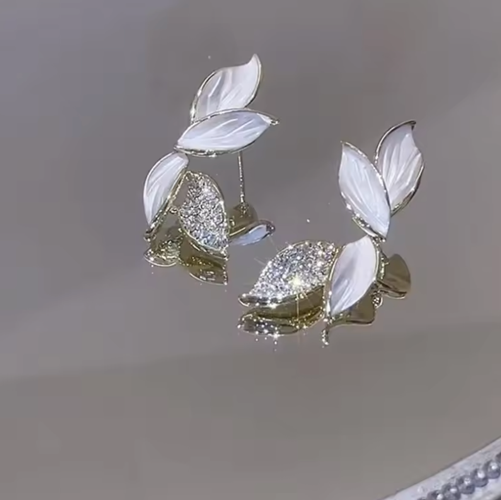 Enchanting Sparkling Crystal Leaf Studs-ReesJewels-ReesJewels
