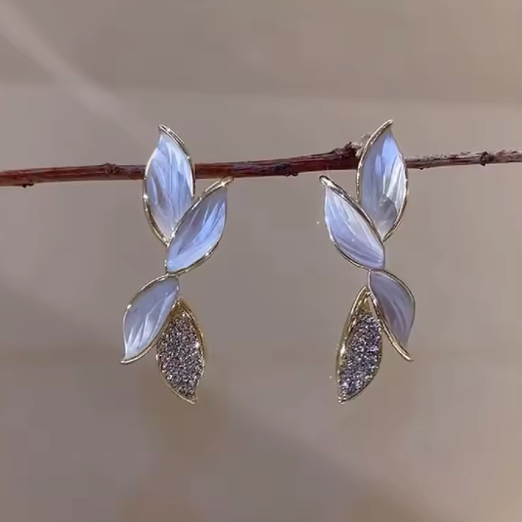 Enchanting Sparkling Crystal Leaf Studs-ReesJewels-ReesJewels