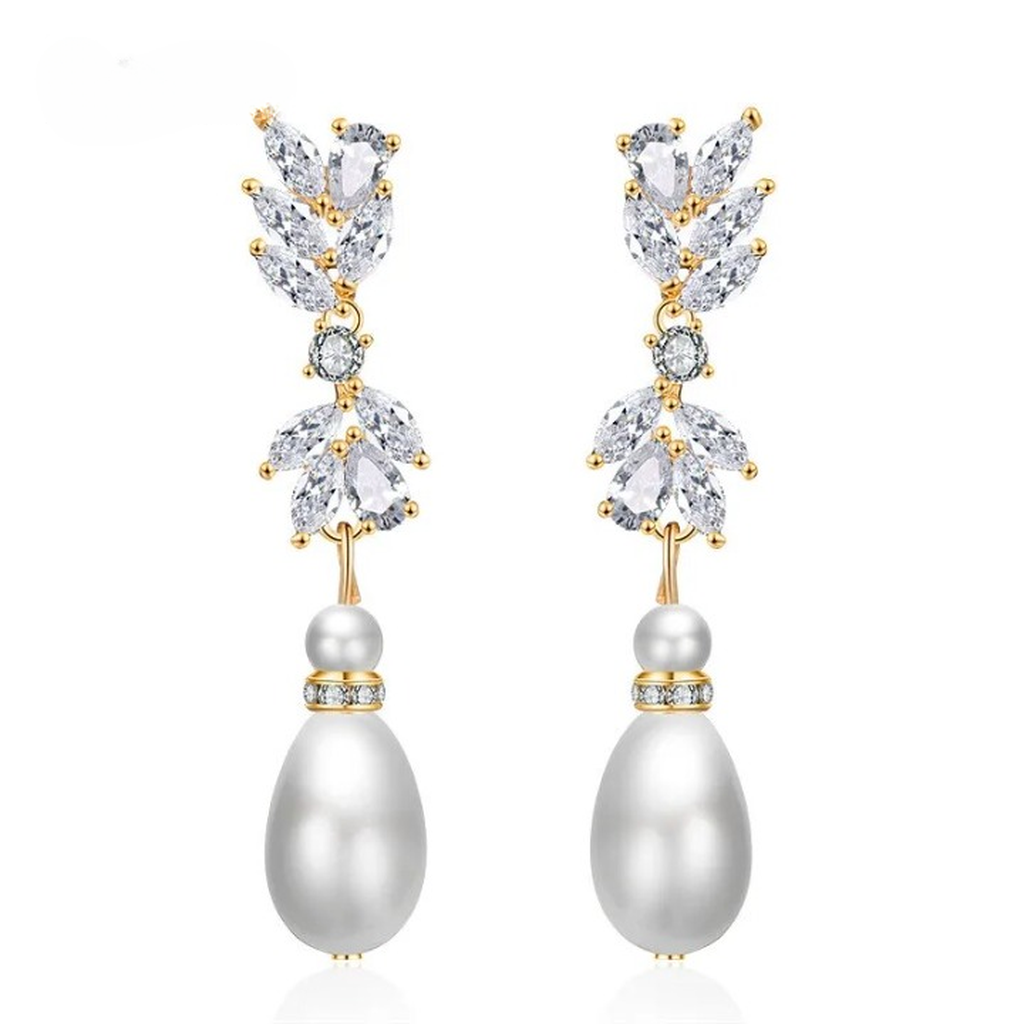 Exquisite Cubic Zirconia Imitation Pearl Drop Earrings-ReesJewels-ReesJewels