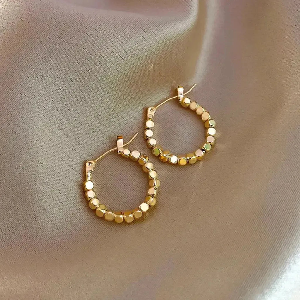 Exquisite Golden Beaded Hoop Earrings-ReesJewels-Gold-ReesJewels