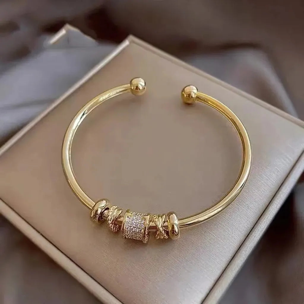 Fashionable Adjustable Cubic Zirconia Cuff Bracelet-ReesJewels-Gold-ReesJewels
