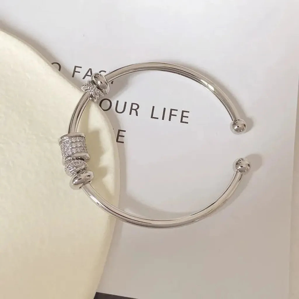 Fashionable Adjustable Cubic Zirconia Cuff Bracelet-ReesJewels-Silver-ReesJewels