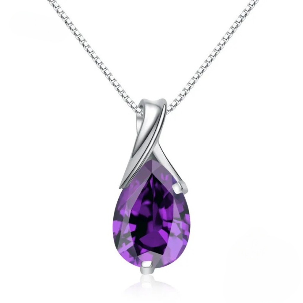 Glamorous Amethyst Pendant Silver Chain-My Store-ReesJewels