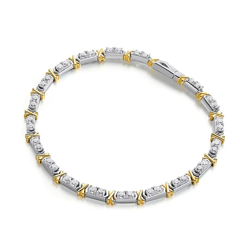 Glamorous Moissanite Diamond Bracelet-Rees Jewels-0.1ct-White Gold & Yellow Gold-14cm-ReesJewels