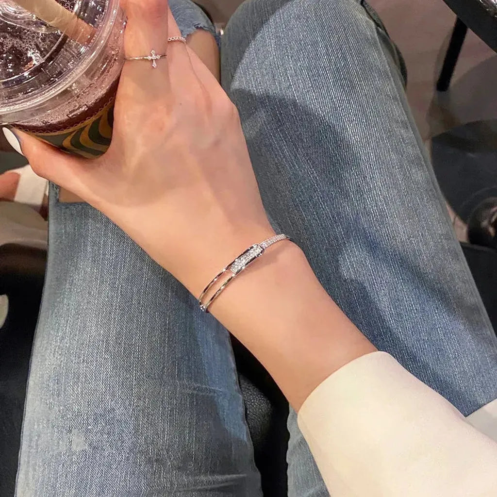 Glamorous Shiny Zirconia Inline Opening Bracelet-My Store-ReesJewels