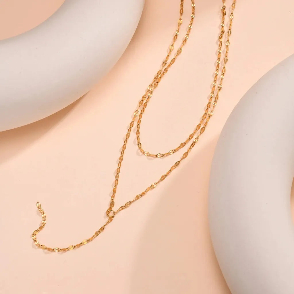 Golden Double Layered Fringe Necklace-ReesJewels-ReesJewels