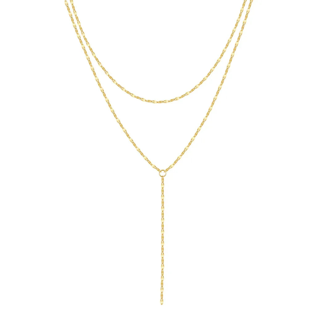 Golden Double Layered Fringe Necklace-ReesJewels-ReesJewels