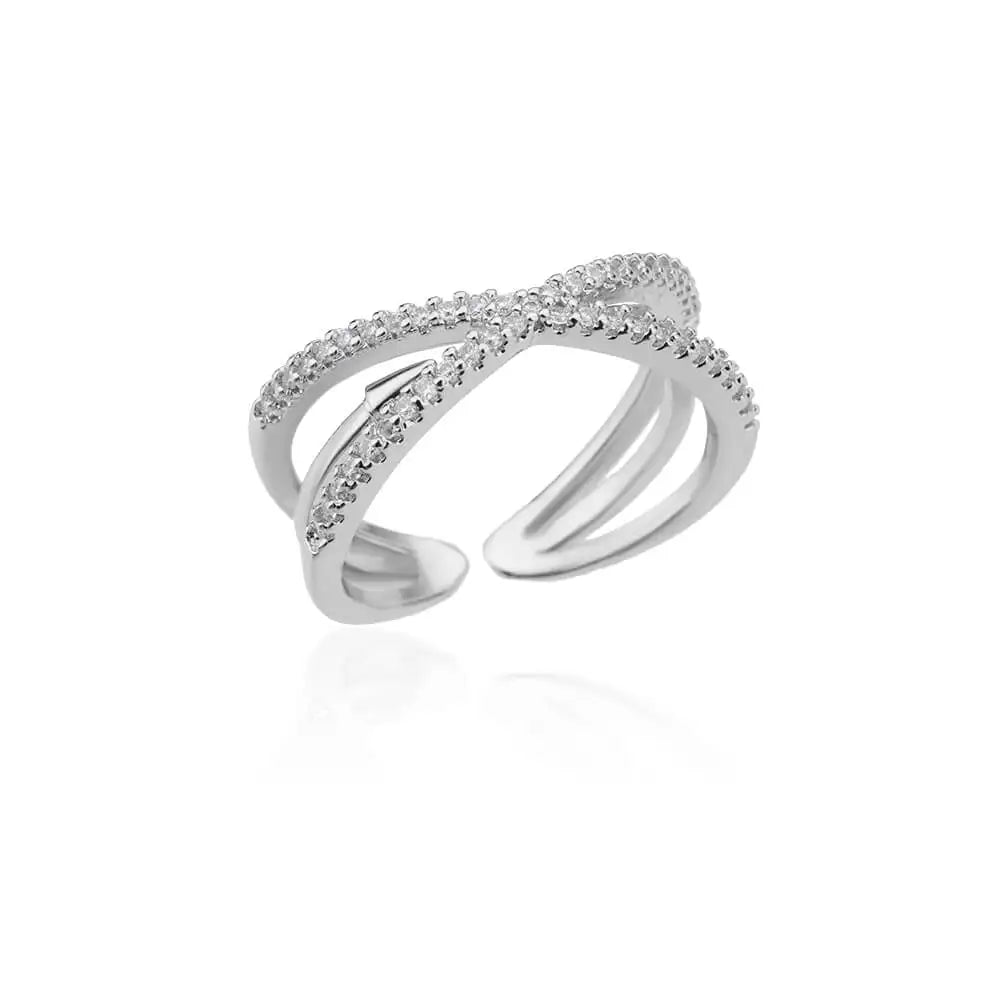Lustrous Zirconia Cross Ring-ReesJewels-Silver-resizable-ReesJewels