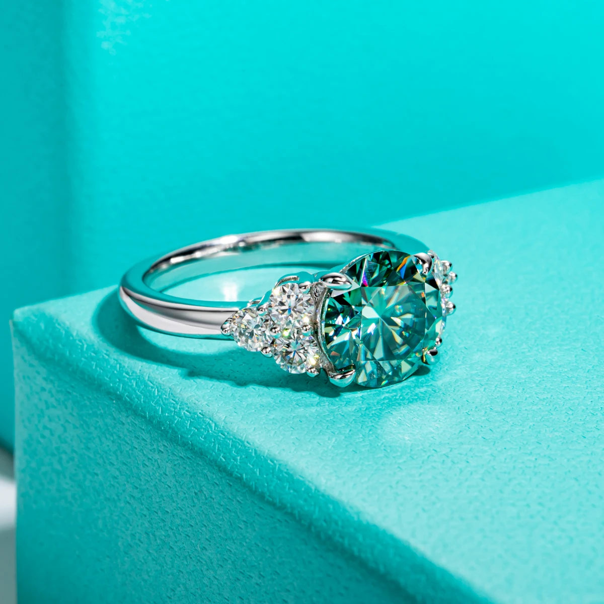 Luxurious 3ct Round Cut Green Moissanite Diamond Ring-Rees Jewels-ReesJewels