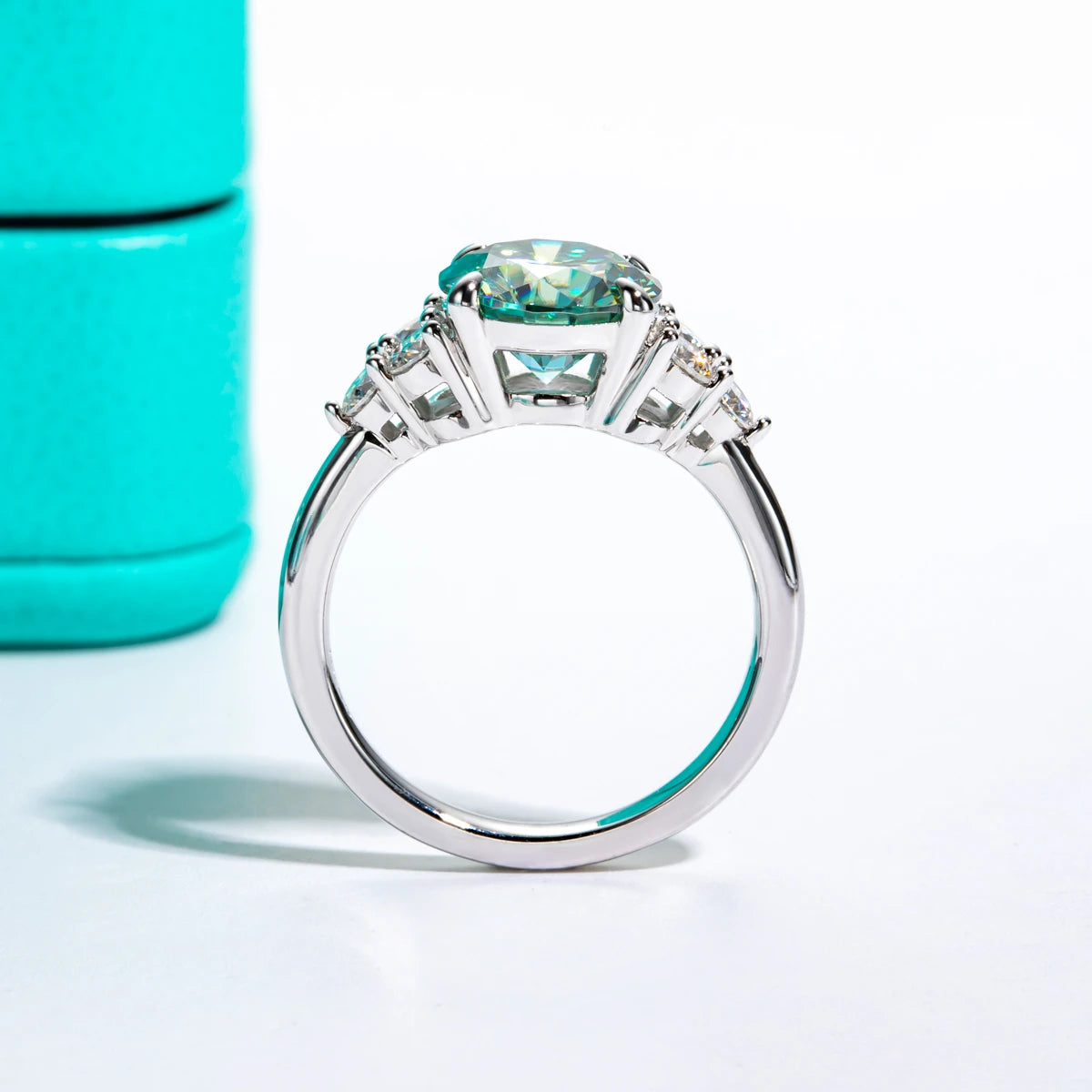 Luxurious 3ct Round Cut Green Moissanite Diamond Ring-Rees Jewels-ReesJewels