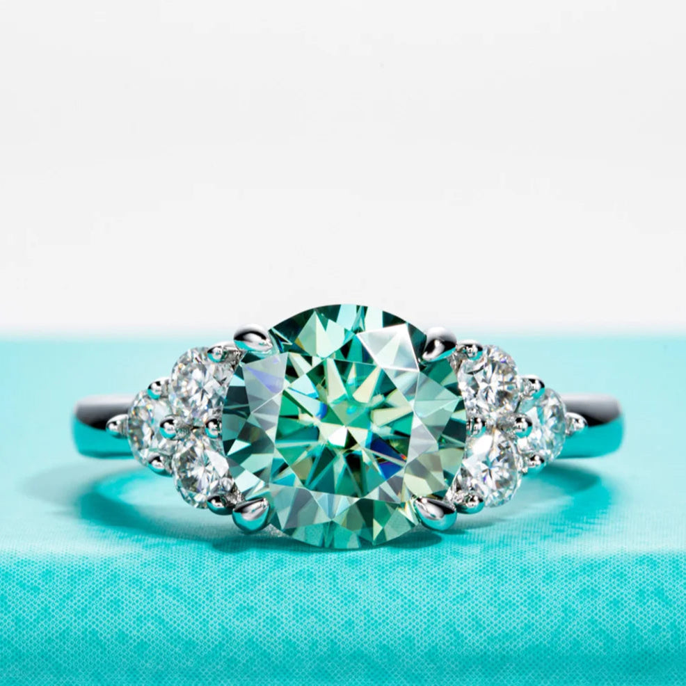Luxurious 3ct Round Cut Green Moissanite Diamond Ring-Rees Jewels-Green-5-ReesJewels