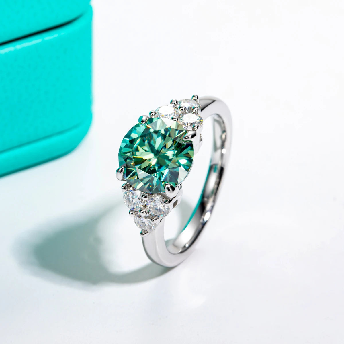 Luxurious 3ct Round Cut Green Moissanite Diamond Ring-Rees Jewels-ReesJewels