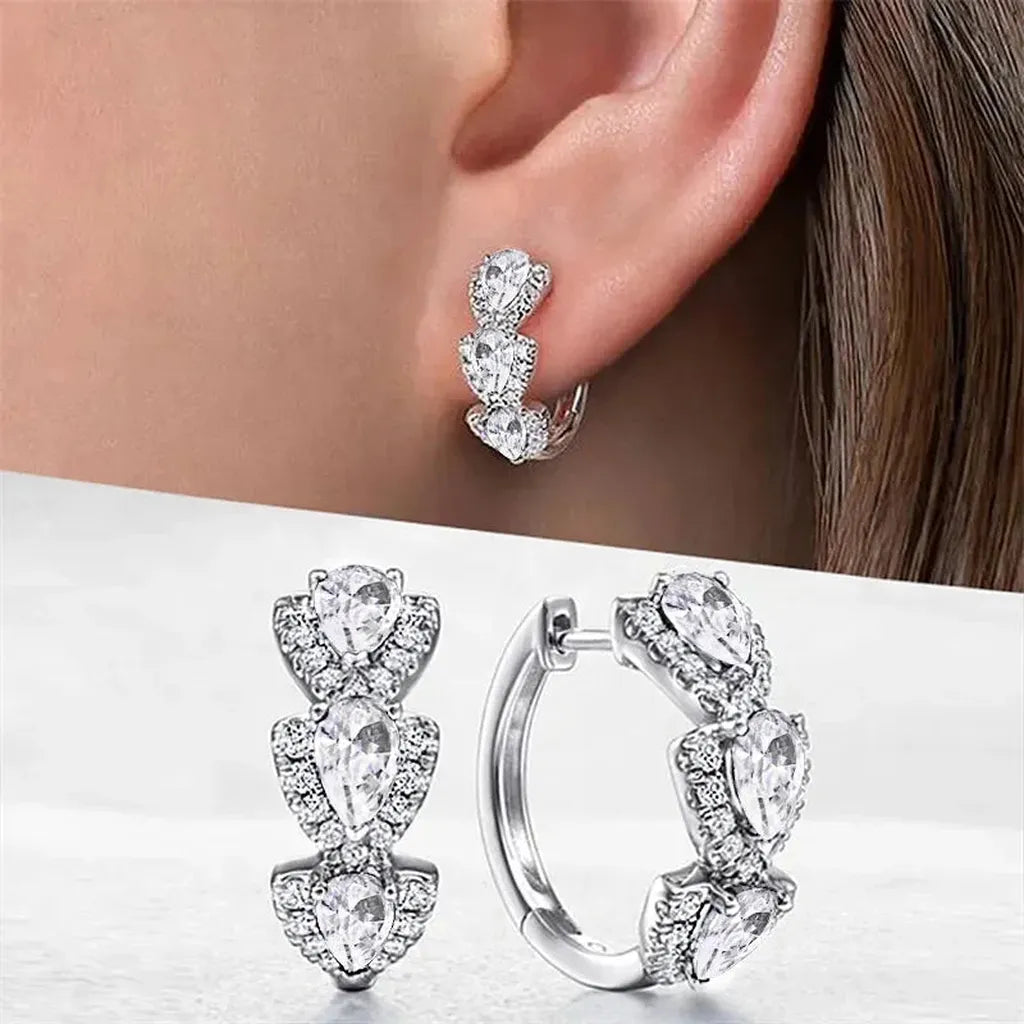 Luxurious Cubic Zirconia Hoop Earrings-ReesJewels-White Silver-ReesJewels