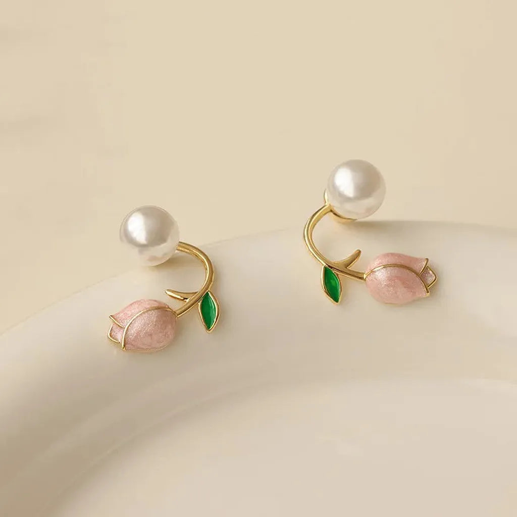 Luxurious French Tulip Imitation Pearl Stud Earrings-ReesJewels-ReesJewels