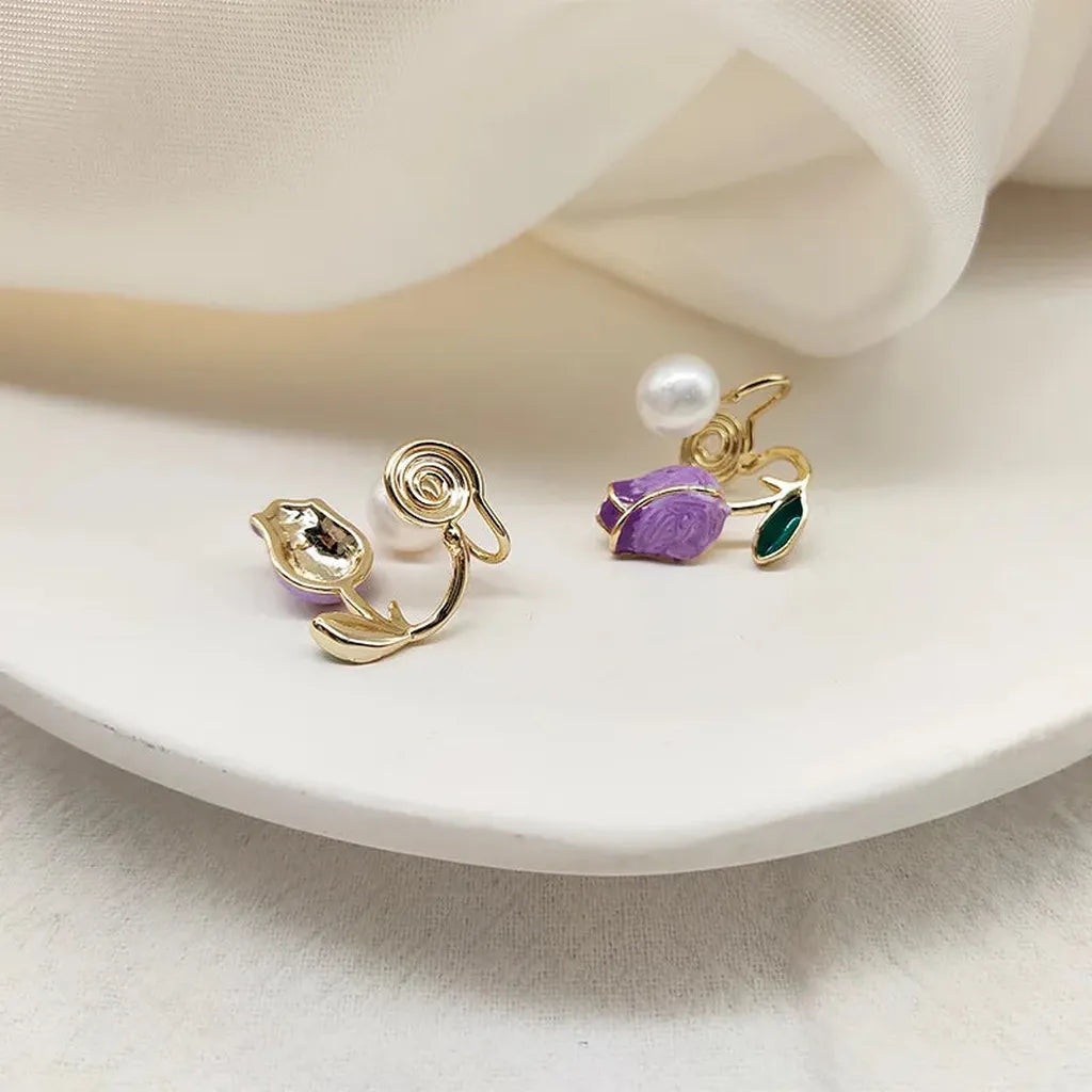 Luxurious French Tulip Imitation Pearl Stud Earrings-ReesJewels-ReesJewels