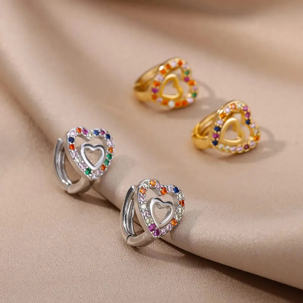 Luxurious Hollow Zirconia Heart Earrings-ReesJewels-ReesJewels