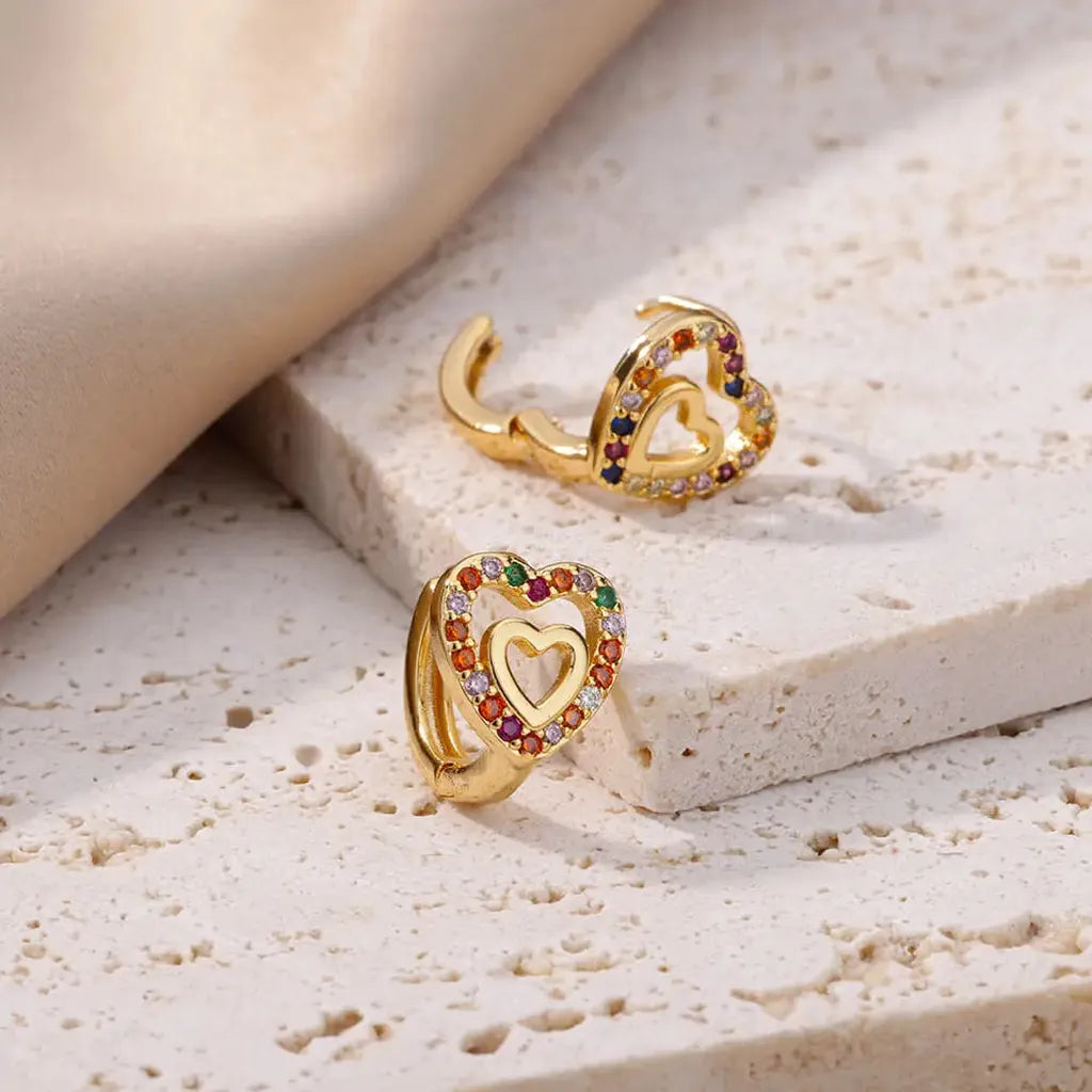 Luxurious Hollow Zirconia Heart Earrings-ReesJewels-ReesJewels
