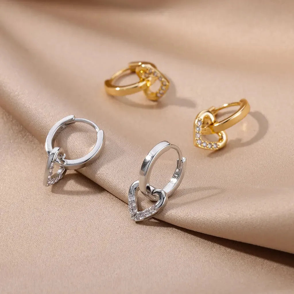 Luxurious Hollow Zirconia Heart Earrings-ReesJewels-ReesJewels