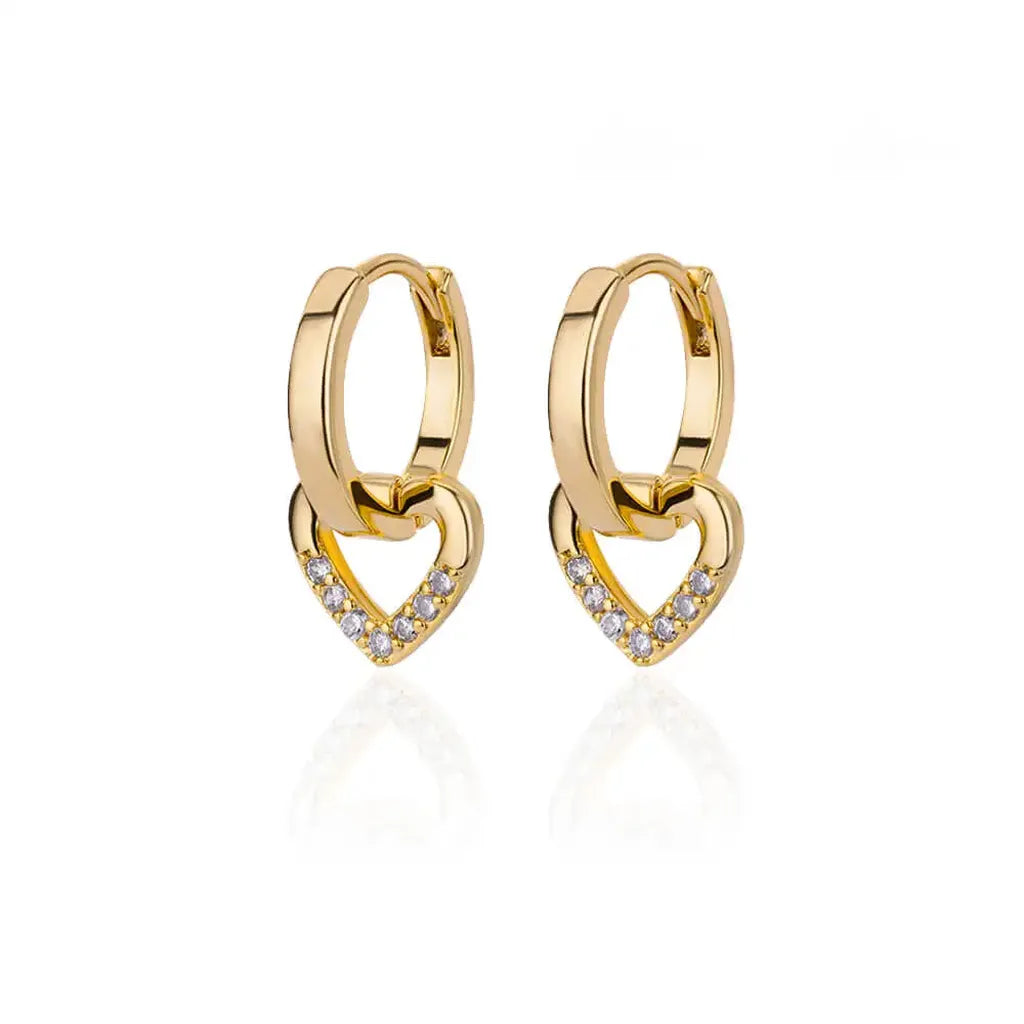 Luxurious Hollow Zirconia Heart Earrings-ReesJewels-Gold 1-ReesJewels