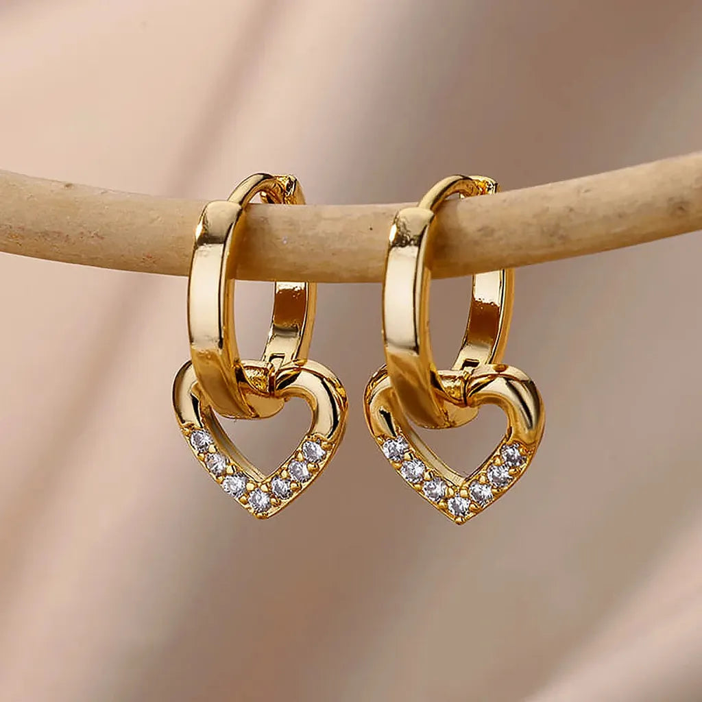 Luxurious Hollow Zirconia Heart Earrings-ReesJewels-ReesJewels