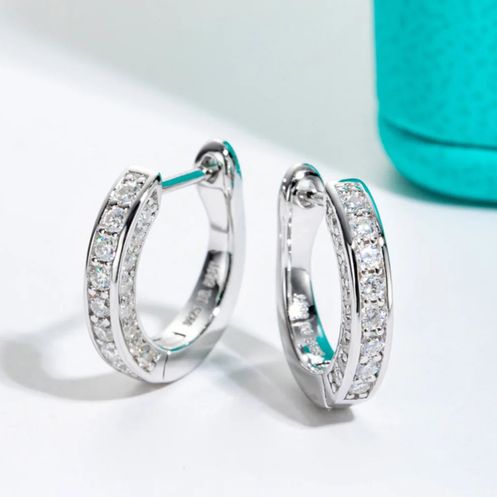 Luxurious Moissanite Diamond Small Hoop Earrings-Rees Jewels-White Gold-ReesJewels