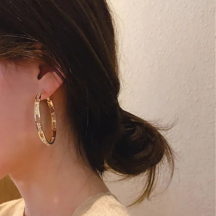 Luxurious White Zirconia Big Hoop Earrings-ReesJewels-ReesJewels