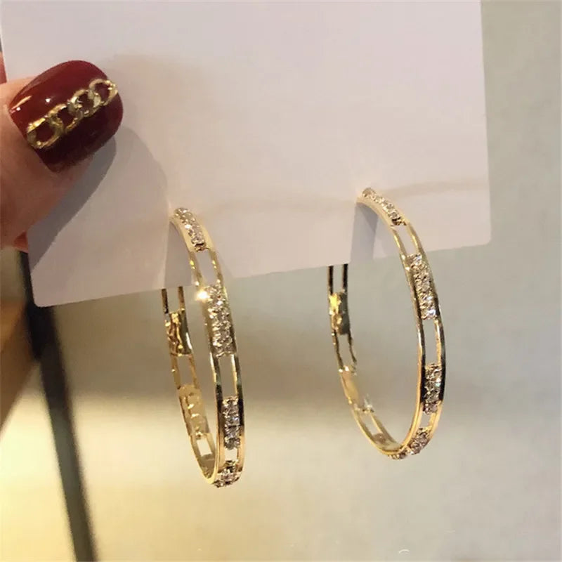Luxurious White Zirconia Big Hoop Earrings-ReesJewels-ReesJewels