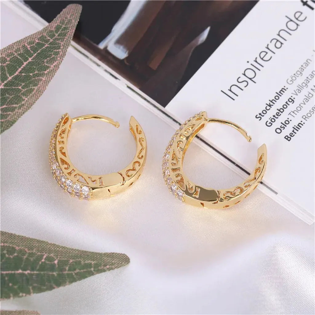 Luxurious Zirconia Hollow Hoop Earrings-ReesJewels-ReesJewels