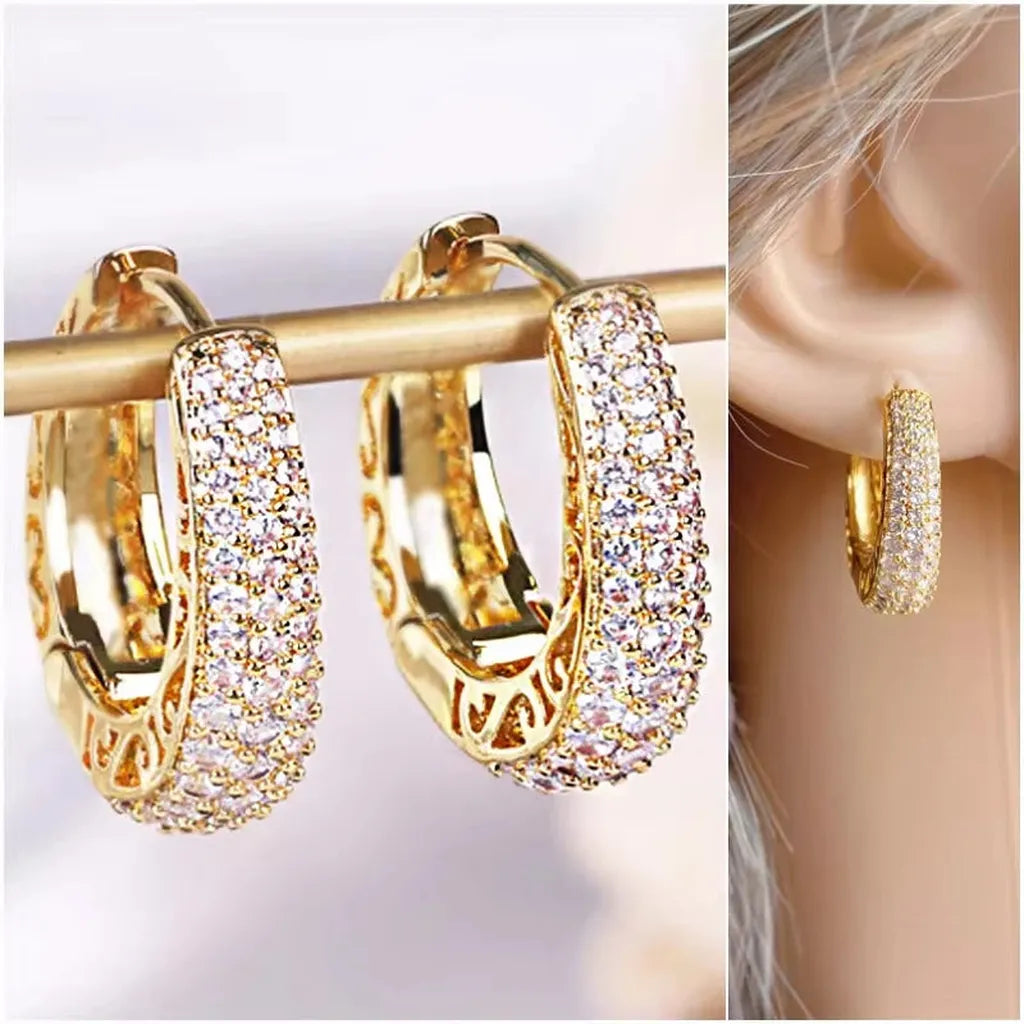 Luxurious Zirconia Hollow Hoop Earrings-ReesJewels-ReesJewels