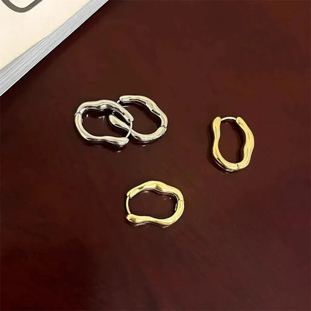 Metallic Irregular Geometric Hoop Earrings-ReesJewels-ReesJewels