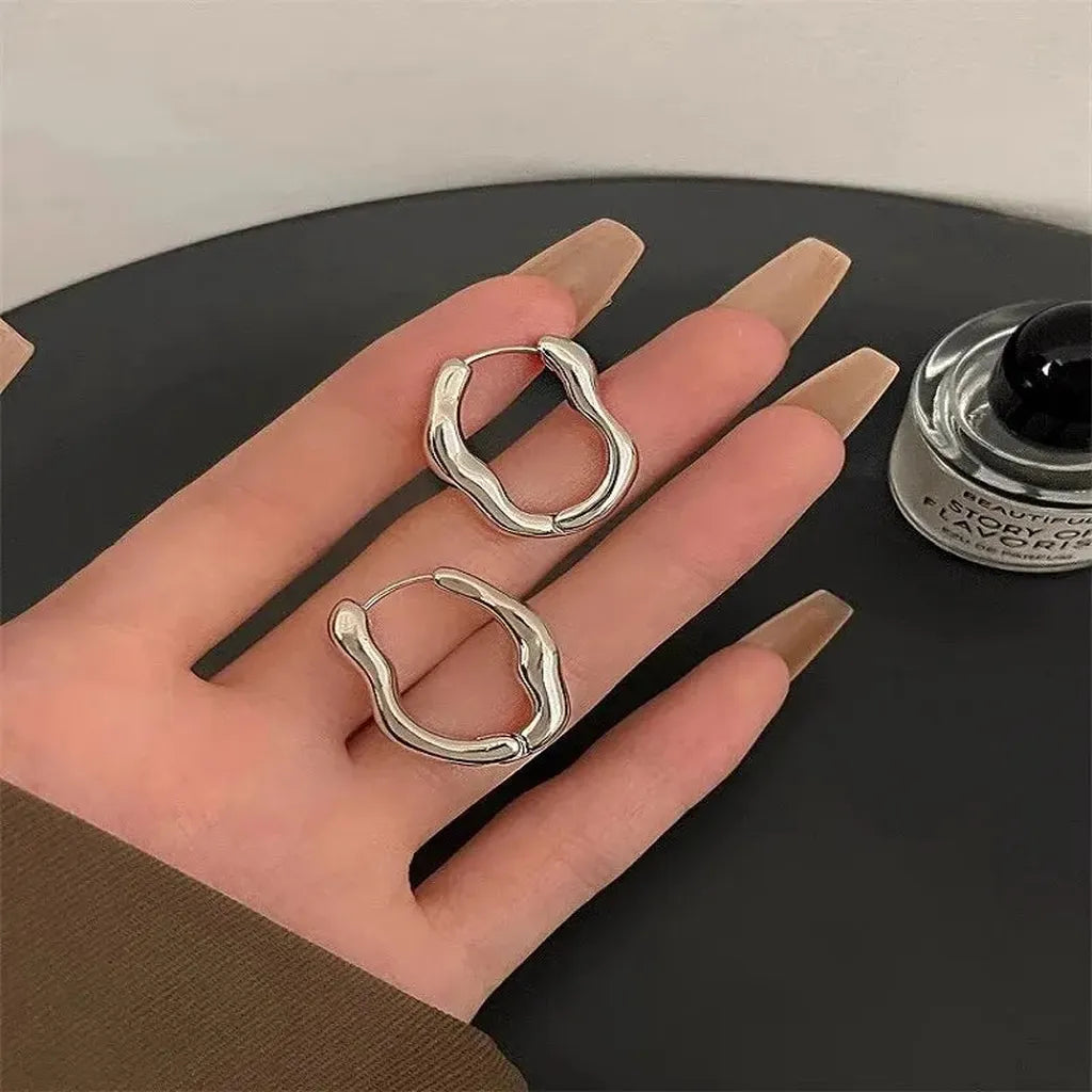 Metallic Irregular Geometric Hoop Earrings-ReesJewels-ReesJewels