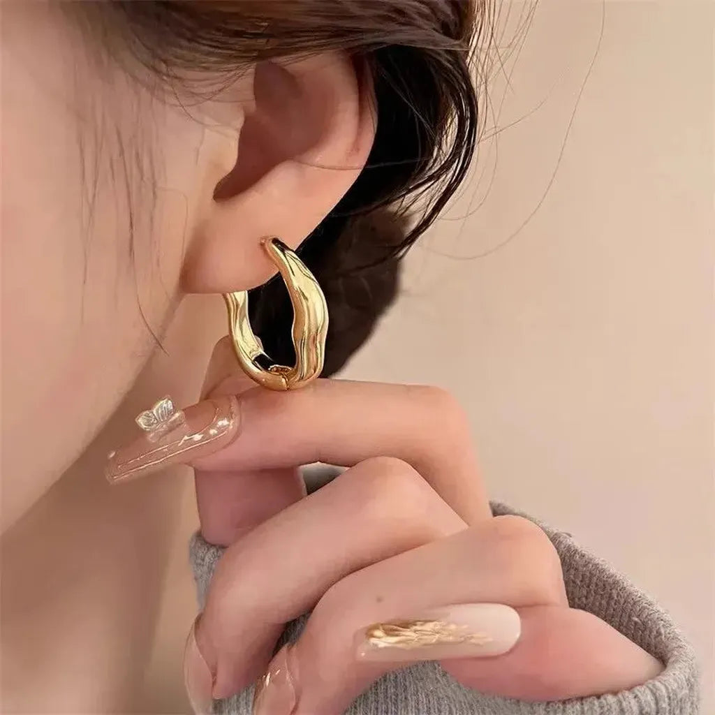 Metallic Irregular Geometric Hoop Earrings-ReesJewels-ReesJewels